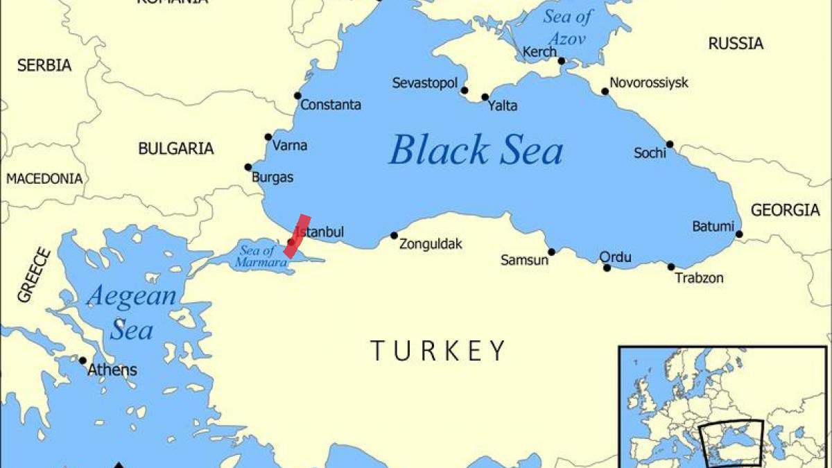 the Bosphorus is marked in red on the map</p>
<p>