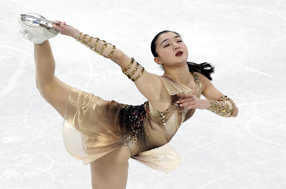Каорі Сакамото під час короткої жіночої програми на Олімпійських іграх у Пекіні, 15 лютого 202 року