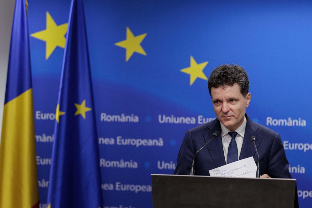 Президент Румунії Нікушор Дан під час пресконференції після завершення засідання членів Європейської Ради в Брюсселі, Бельгія, 20 березня 2026 р