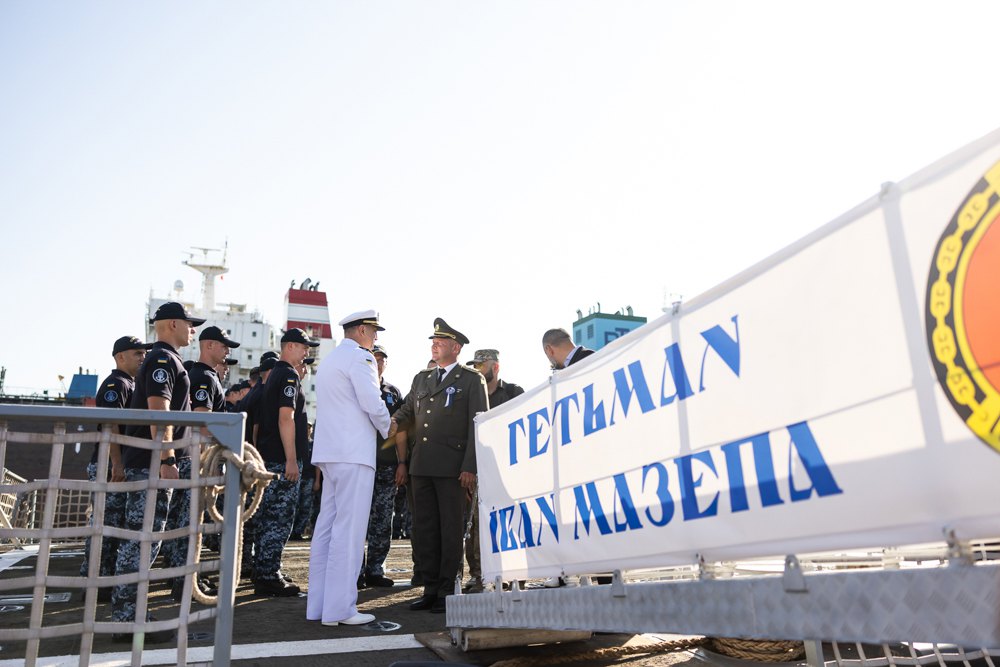 Під час церемонії спуску на воду корвета 'Гетьман Іван Виговський'