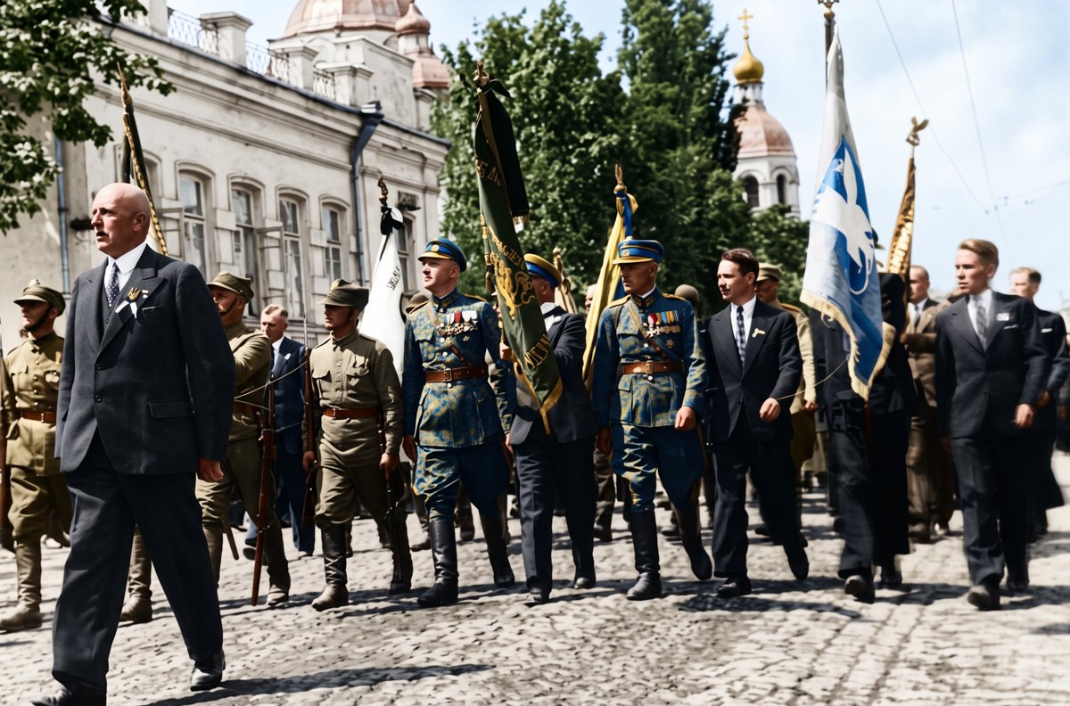 Марш польських військових колоністів вулицями Рівного, 1930-і рр. 