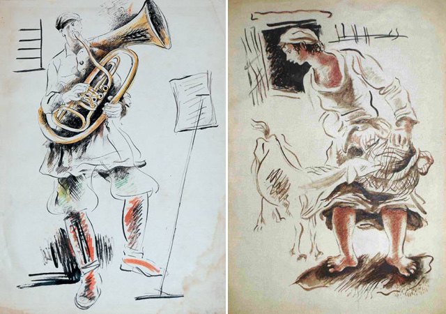 Марк Эпштейн: «Красноармеец-трубач» (слева) «Женщина, кормящая козу» (справа)