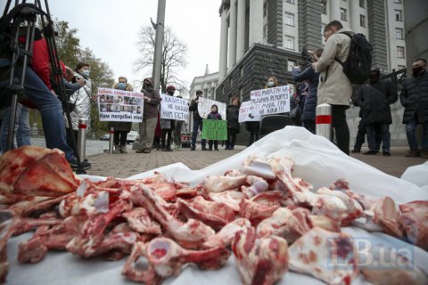 Активисты принесли под Кабмин "обглоданные кости для медиков и пациентов"
