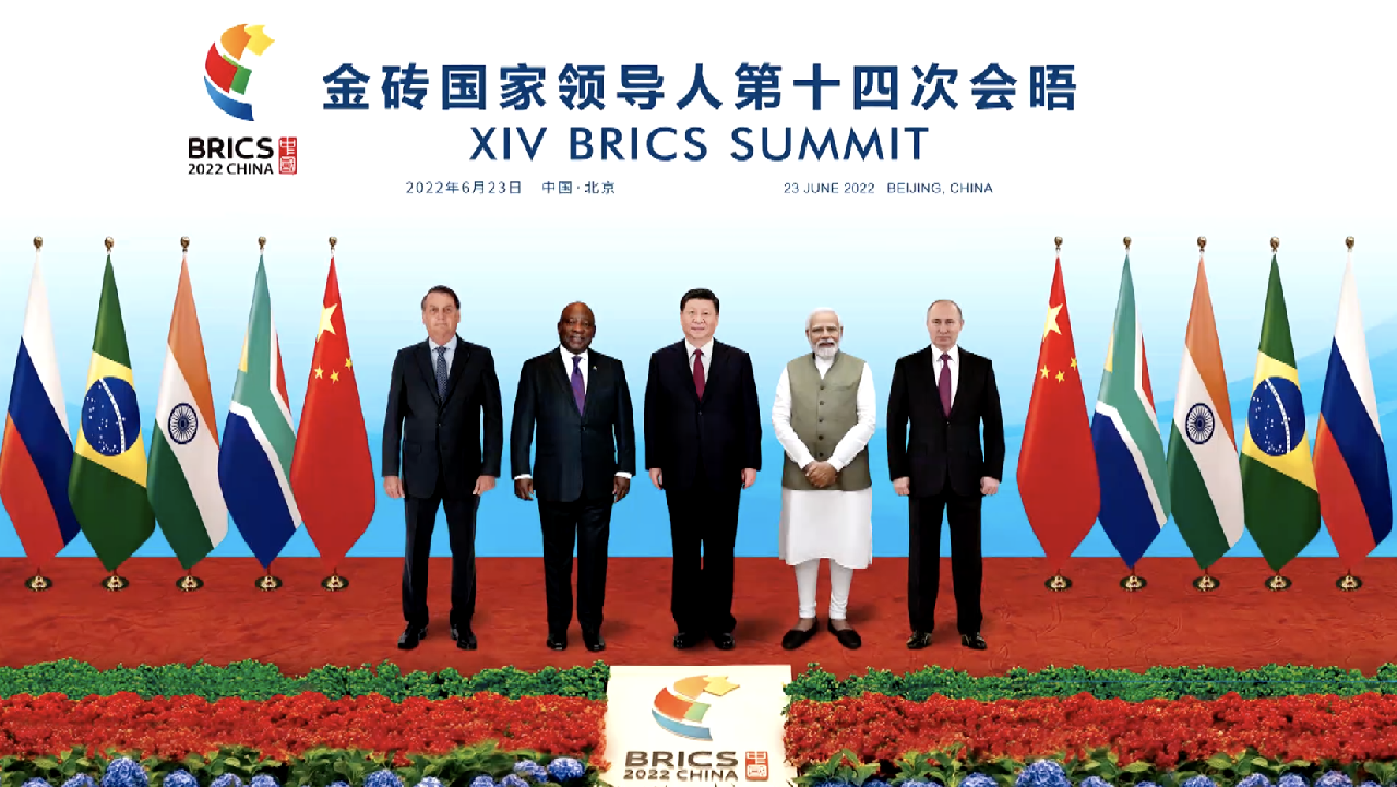 Лідери БРІКС під час віртуального групового фото на 14-му саміті БРІКС.