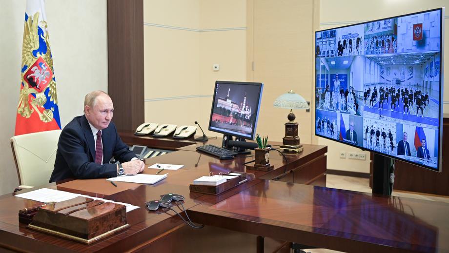 Путін провів онлайн зустріч з членами збірної напередодні зимових Олімпійських ігор у Пекіні, 25 січня 2022 року.