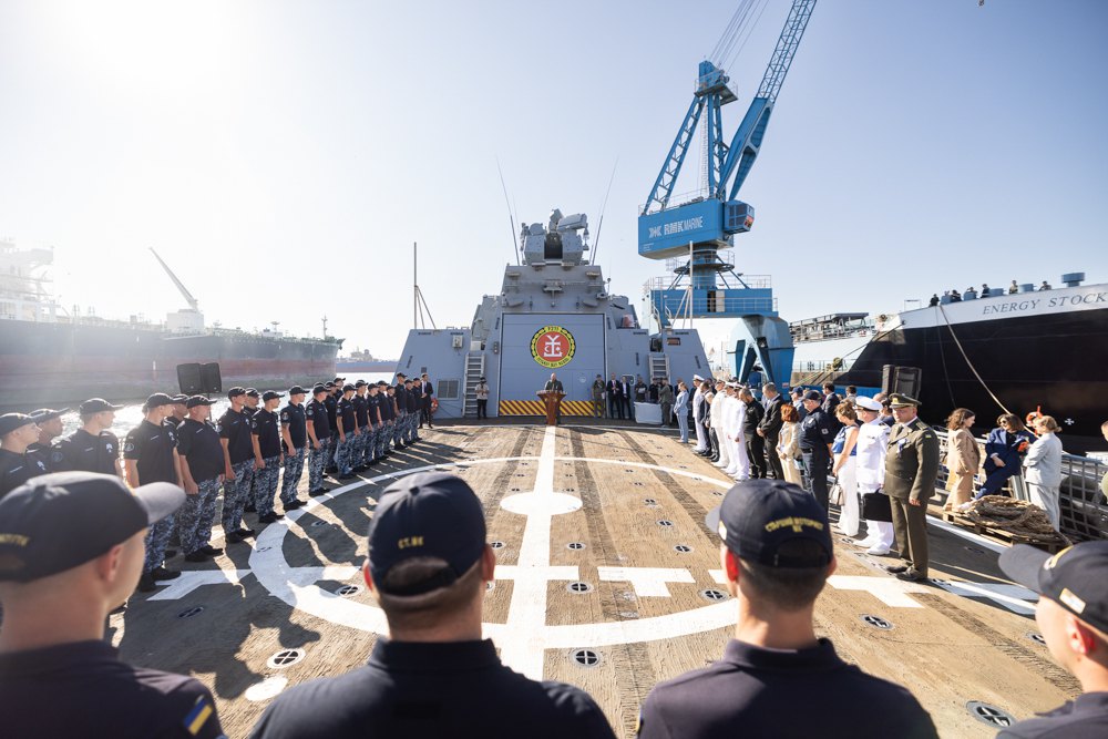 Під час церемонії спуску на воду корвета 'Гетьман Іван Виговський'