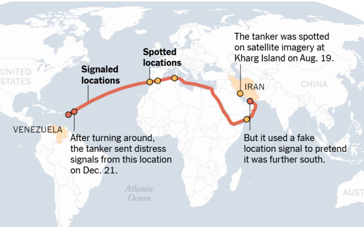 NYT: підсанкційний нафтовий танкер намалював на борту прапор РФ, щоб захиститись від переслідування Берегової охорони США