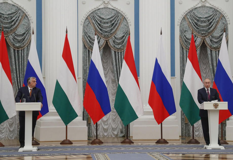 Путін та Орбан під час пресконференції в Кремлі, 1 лютого 2022 р.