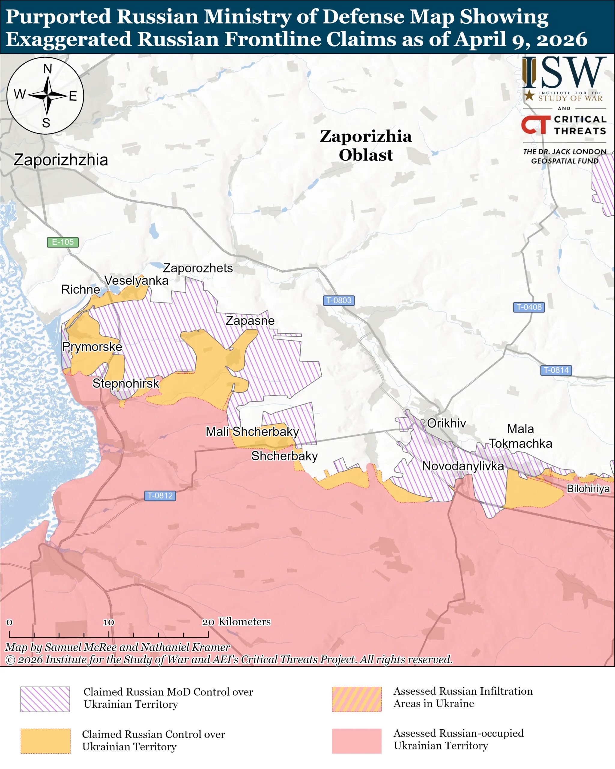  Карта російського міноборони, яка потрапила у відкритий доступ, показує перебільшені заяви РФ про лінію фронту станом на 9 квітня 2026 року
