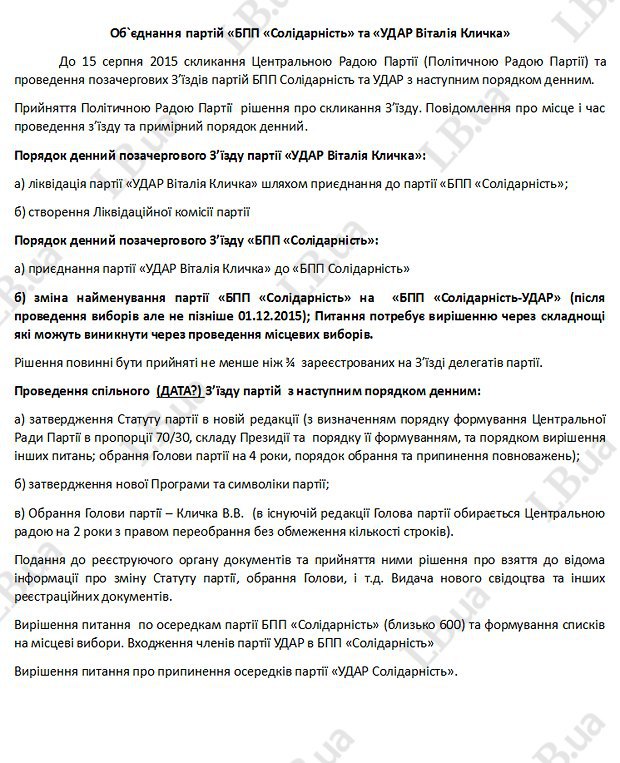 LB.ua отримав чернетку меморандуму, який підписали Кличко і Порошенко
