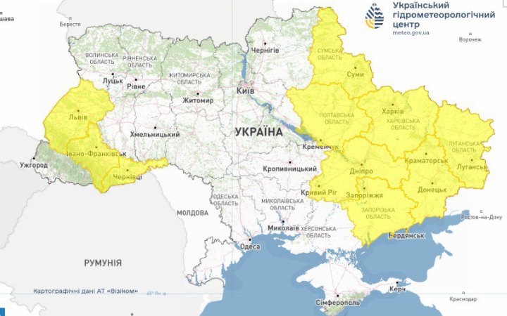 До кінця доби у західних та східних областях України прогнозують сильний вітер