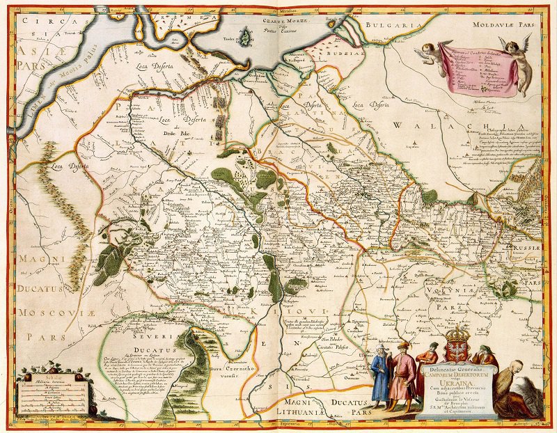 Генеральний план пустельних рівнин, широко відомих як Україна. Військовий інженер і капітан Вільям ле Вассер де Боплан. 1648 рік.