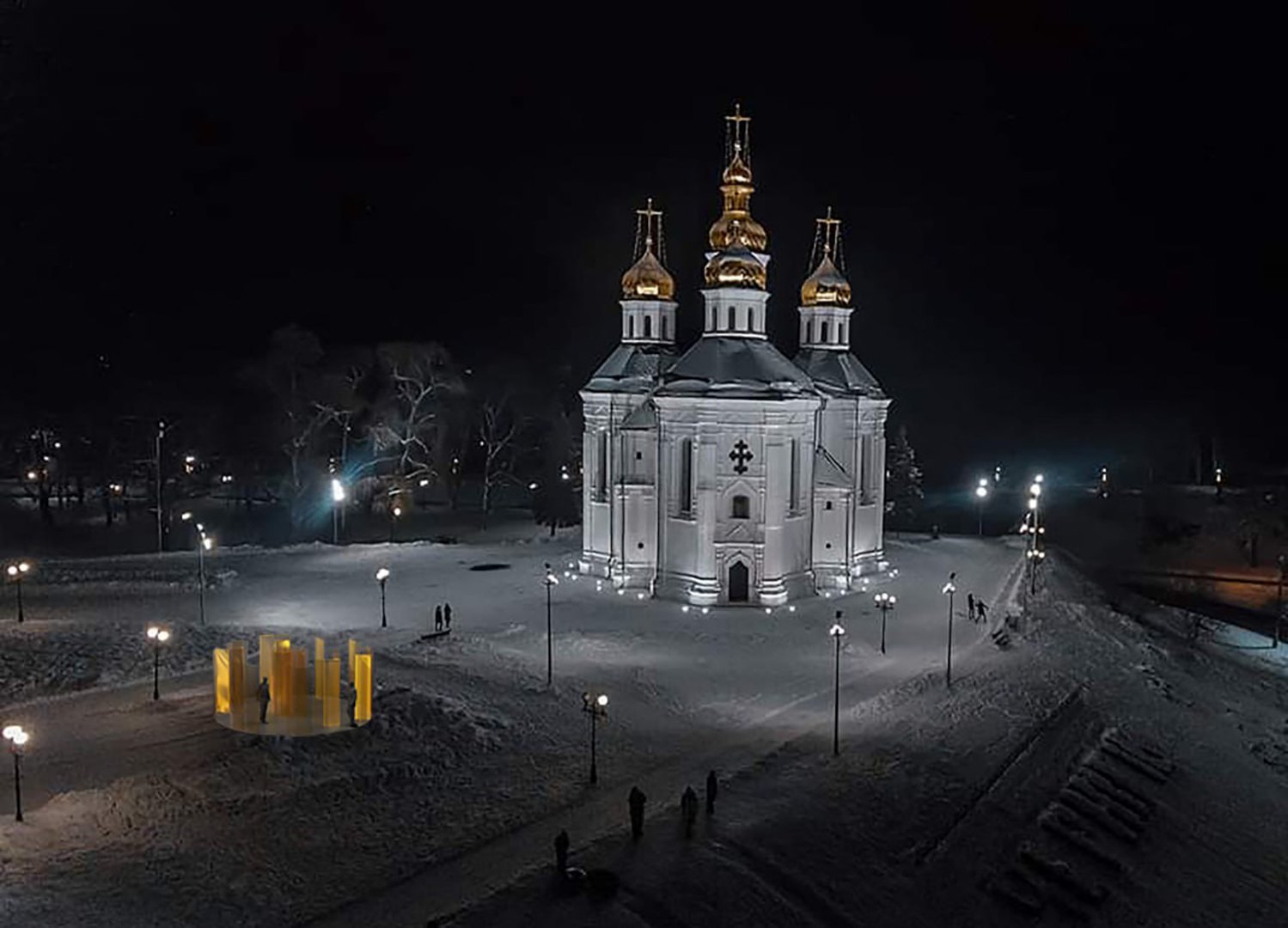 Ідея проєкту тимчасового меморіалу в Чернігові. Автор — Петро Гронський у співпраці з учасниками та учасницями Лабораторії практик меморіалізації