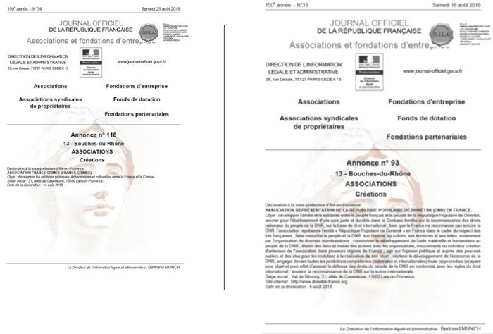 Акты регистрации новых ассоциаций: представительства &quot;днр&quot; и Крыма во Франции