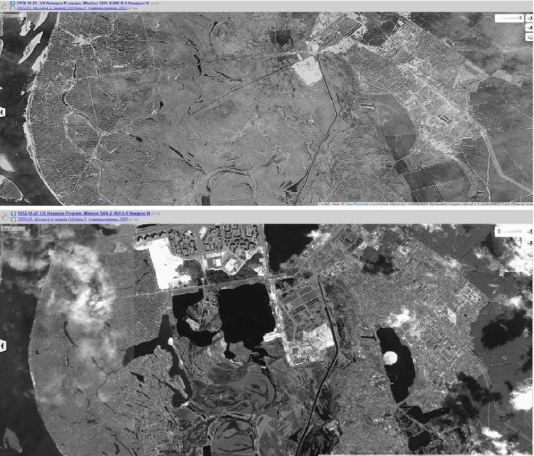 Забудовник надає для порівняння супутникові знімки 1972 і 2005 років