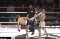 На турнире по кикбоксингу в Японии боец нанес потрясающий нокаутирующий удар