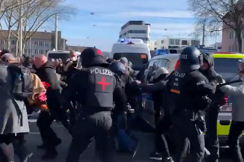 Немецкая полиция применила слезоточивый газ и водомет на антикарантинном протесте