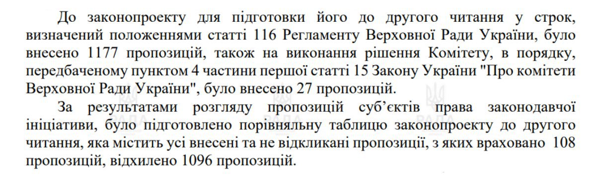 Фрагмент з висновку Комітету ВРУ з питань економічного розвитку