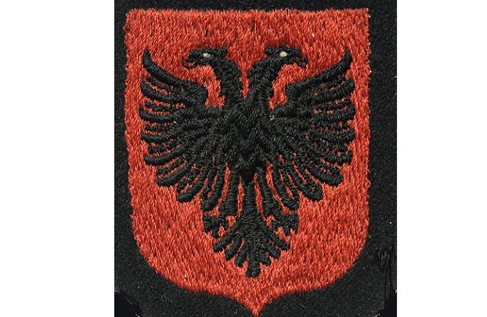 Шеврон дивізії 21 гірської дивізії «Скандербег». Обидва символи використовуються у сучасному гербі Албанії.