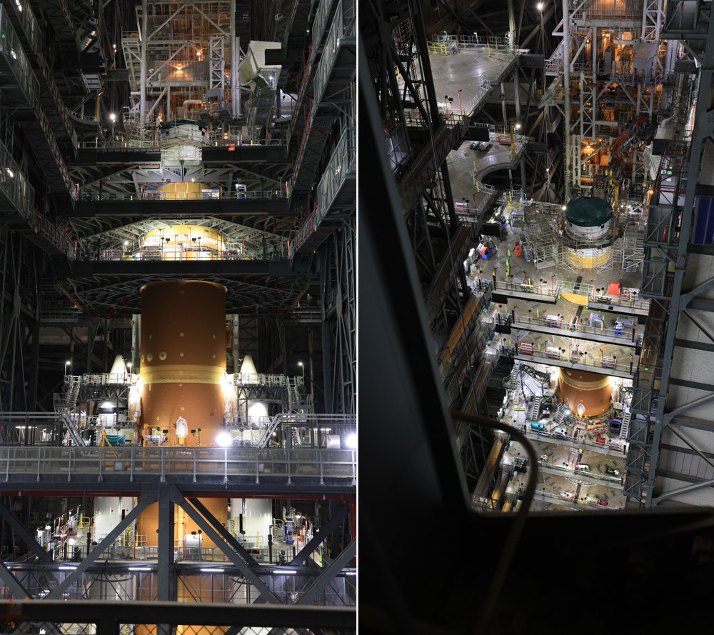 Підготовка перед запуском <i>Artemis 2</i>; на фото адаптер «Оріон» з’єднує верхній ступінь корабля з
основою.