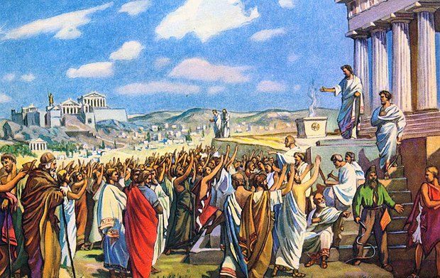 В Афинах проводились народные собрания, где решения принимались большинством голосов.