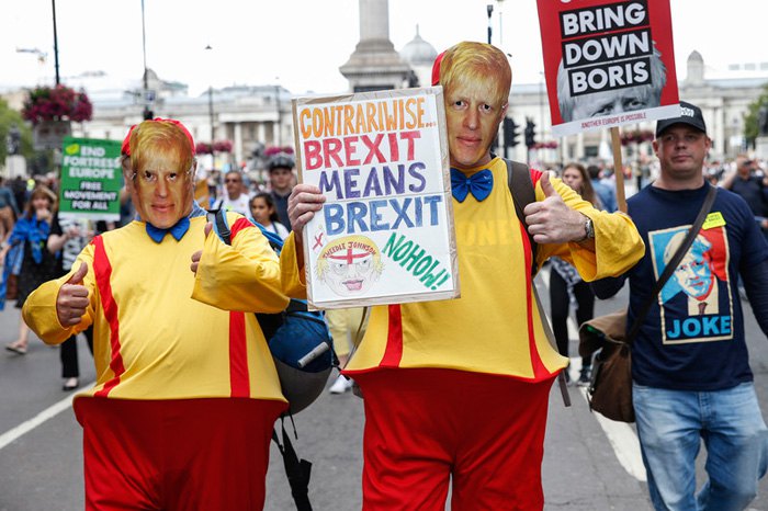 Противники Брекзіту та призначення Бориса Джонсона прем’єром Британії під час акції «Ні - Борису, так - ЄС» у Лондоні, 20 липня
2019.