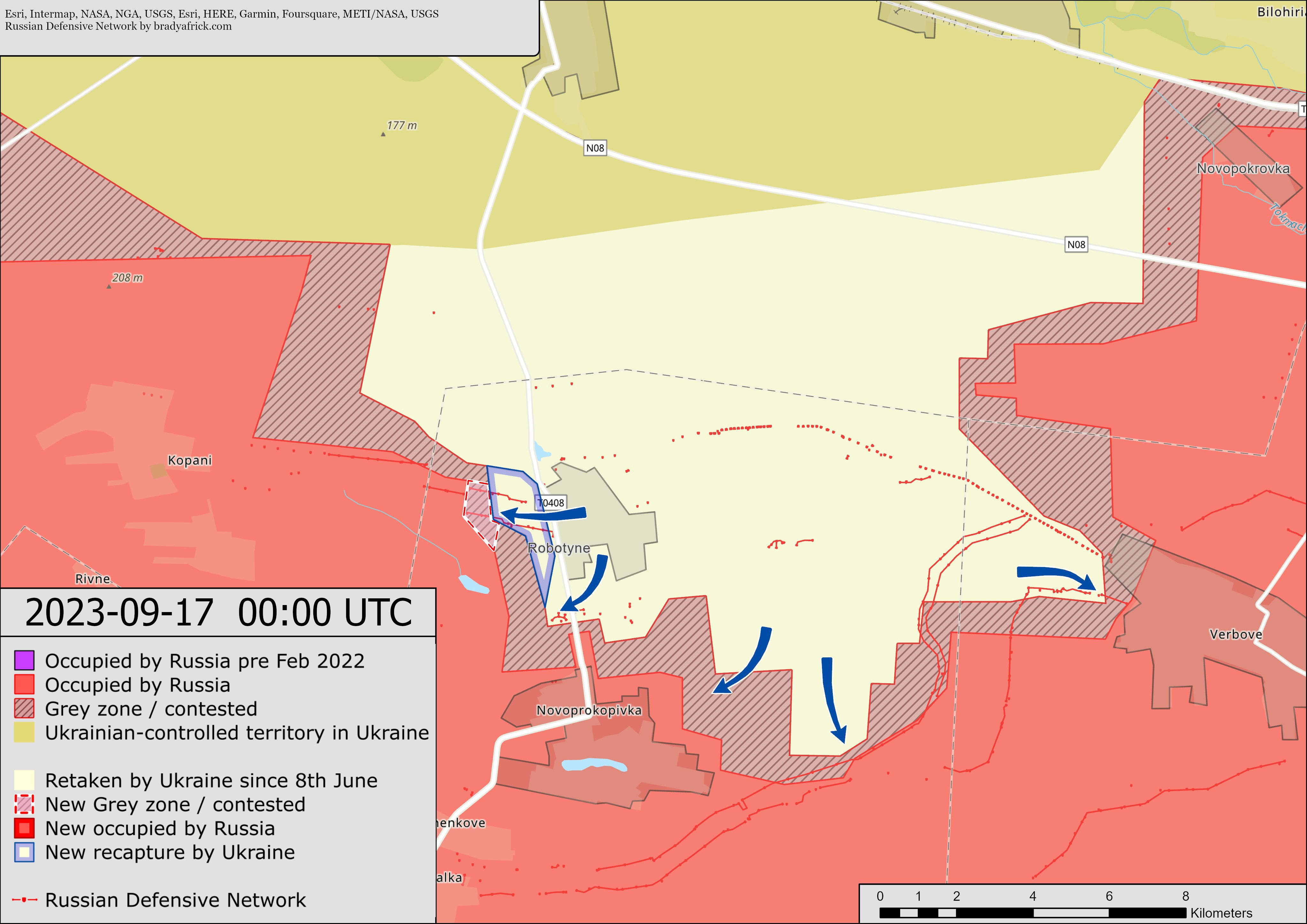 Карта боїв у районі Роботине – Вербове станом на 17 вересня 2023 року