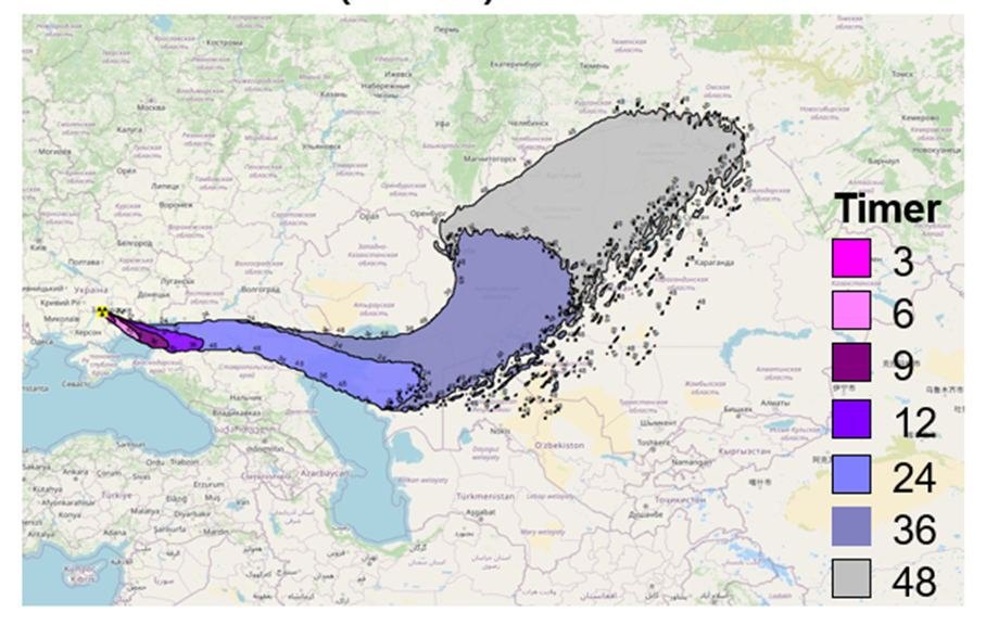 Розрахунок часу приходу хмари від колег з DSA
(ARGOS), год