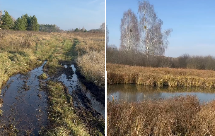 Розмита дорога до паїв мешканців Негребівки та річка Білка, яка вийшла з берегів