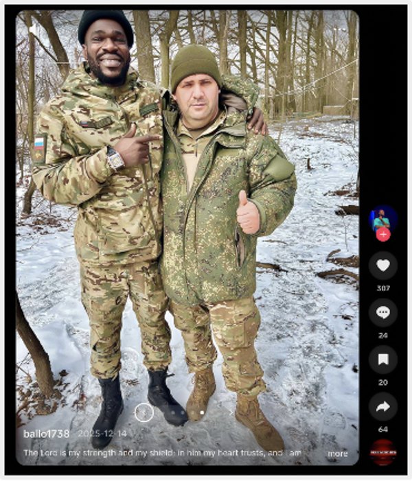 Пост у TikTok громадянина Гани, який воює на боці російської арм