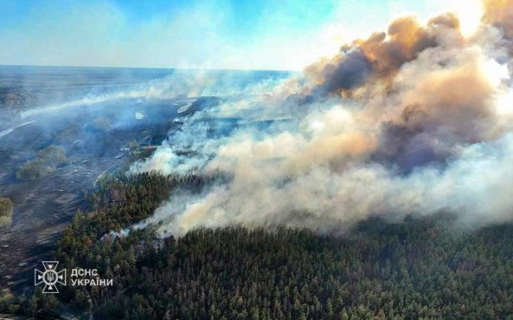 На Київщині біля Гостомеля зі вчора гасять пожежу на торфовищі