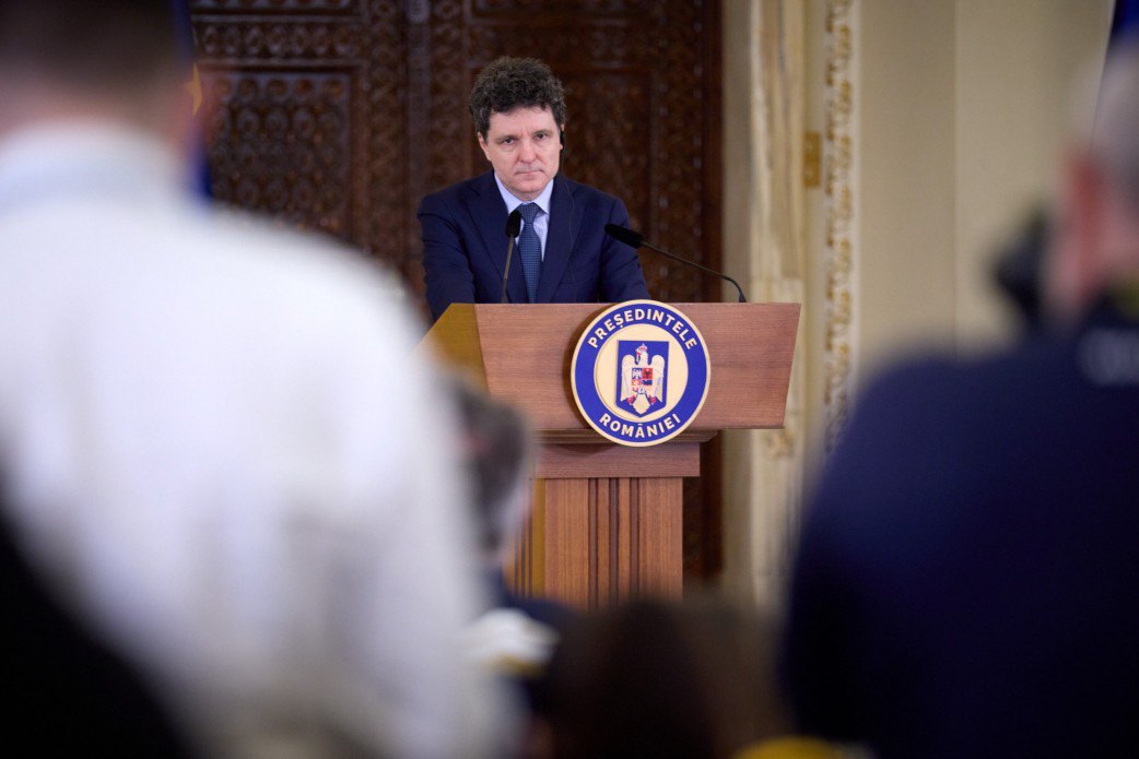 Нікушор Дан під час спільної пресконференції з Володимиром Зеленським після зустрічі в Бухаресті, 12 березня 2026 р.