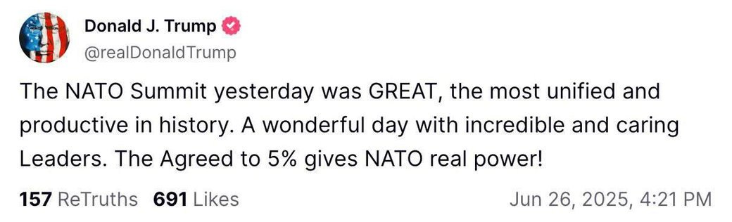 Трамп назвав саміт НАТО в Гаазі &quot;найпродуктивнішим в історії&quot;