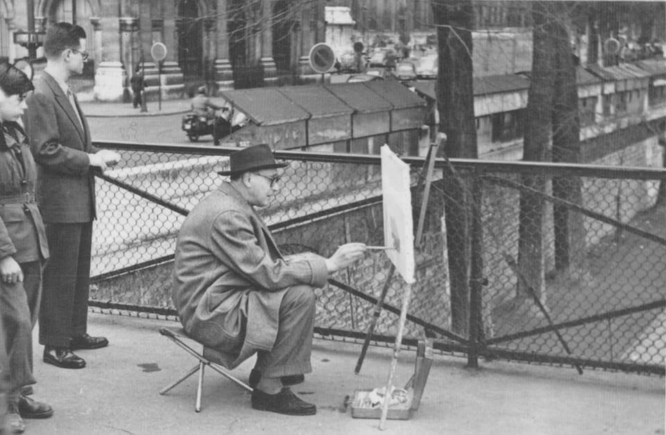 Mykola Krychevskyy at work. Seine Embankment, Paris, 1950.
