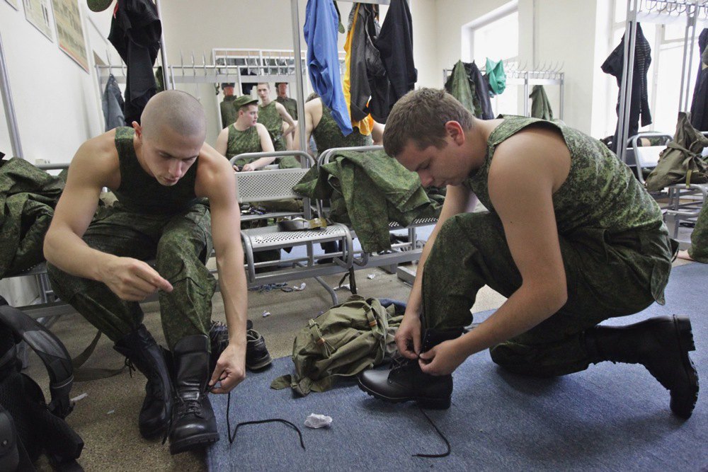 Russian servicemen in a military unit.