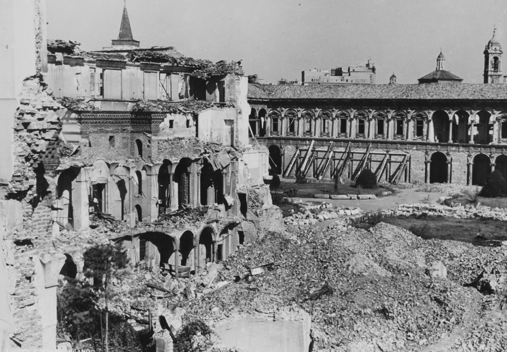 The courtyard of the Ospedale Maggiore hospital in Milan after the 1943 bombing