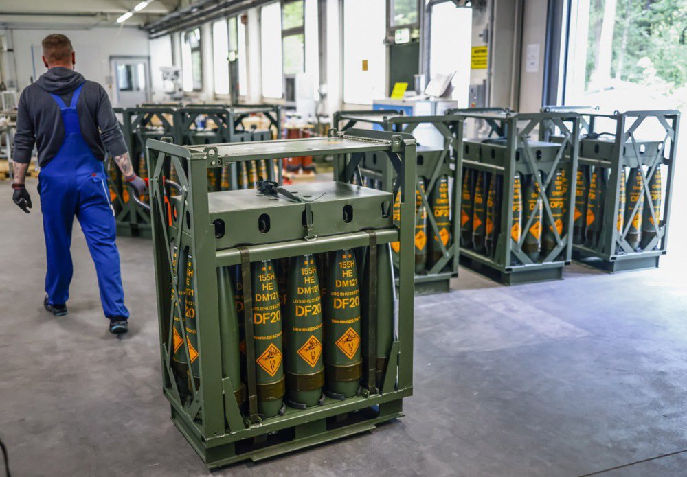 Production of 155 mm artillery shells at the Rheinmetall plant in Unterluss, Germany, 6 June, 2023