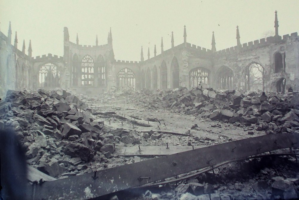 Coventry Cathedral after the bombing of the city, 14-15 November 1940