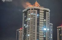 Roof of high-rise building catches fire in Brovary after Russian UAV attack