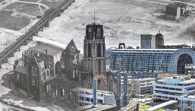 Collage: destroyed and rebuilt Rotterdam