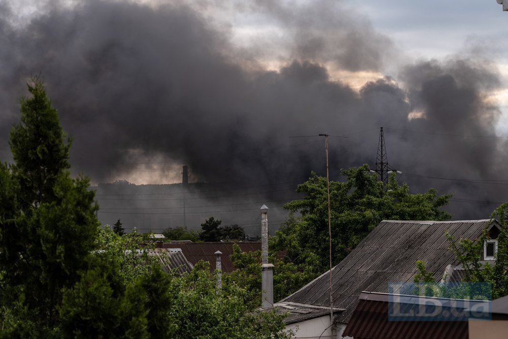 Fire after the shelling of Kharkiv on 17 May 2024