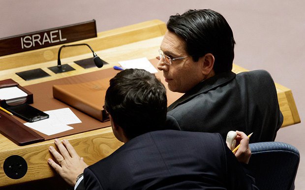 Israel's Permanent Representative to the UN Danny Danon (right) during the consideration of the Security Council
resolution on Israel at the UN Headquarters, New York, USA, 23 December 2016.