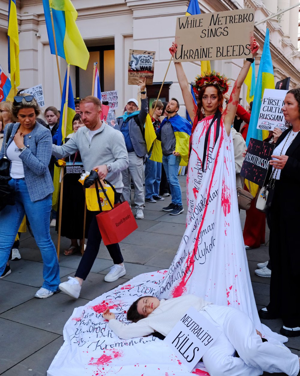  A protest outside the Royal Opera House in London, where Russian opera singer Anna Netrebko was performing.