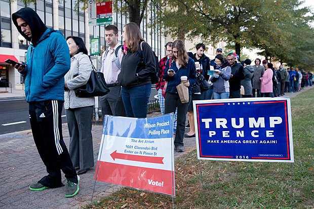A queue at a polling station to cast ballots in the US presidential election