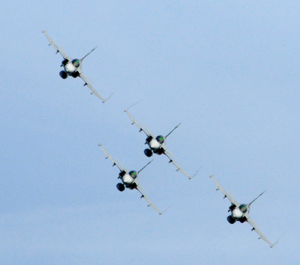 Swedish JAS 39 Gripen fighter jets during the Air Force Day celebrations on 13 June 2010.