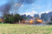 Massive fire erupts near Kherson due to Russian shelling