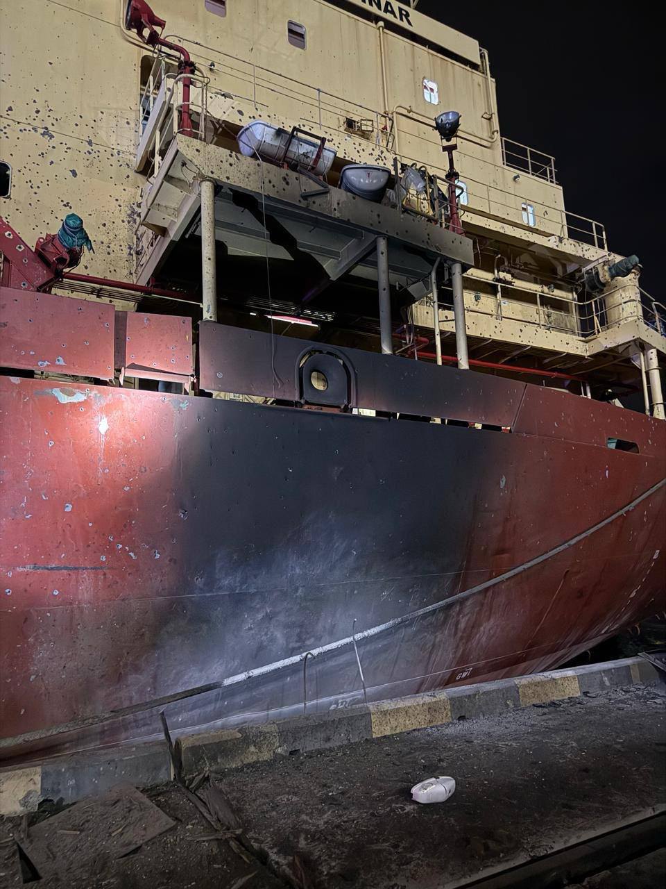 Damaged vessel in the port of Odesa