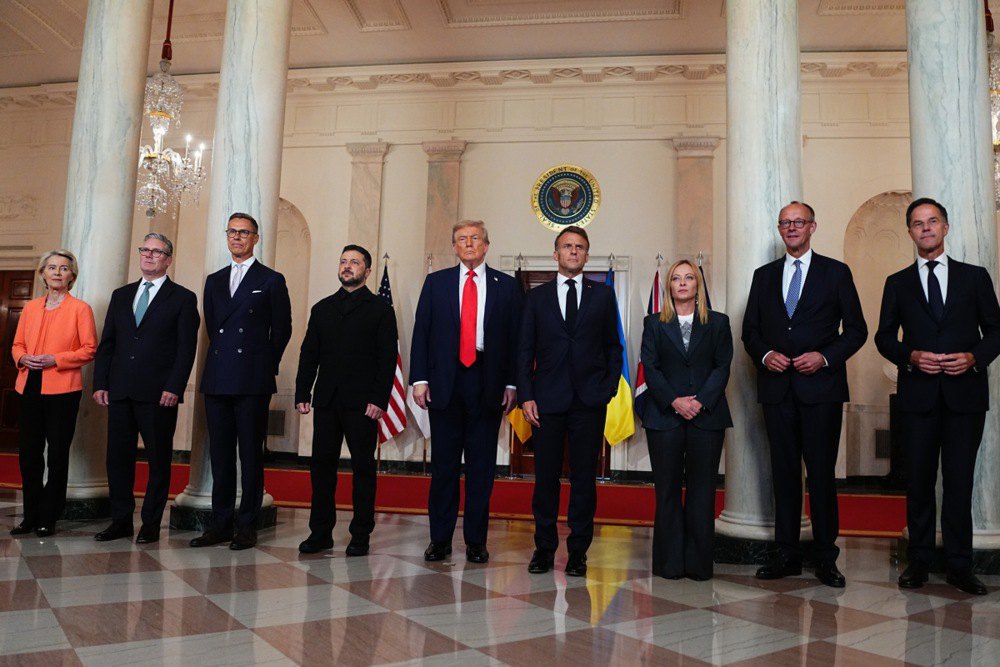 Multilateral meeting between US President Donald Trump, President Volodymyr Zelenskyy, NATO Secretary General Mark Rutte, British Prime Minister Keir Starmer, French President Emmanuel Macron, Italian Prime Minister Giorgia Meloni, German Chancellor Friedrich Merz, Finnish President Alexander Stubb, and European Commission President Ursula von der Leyen