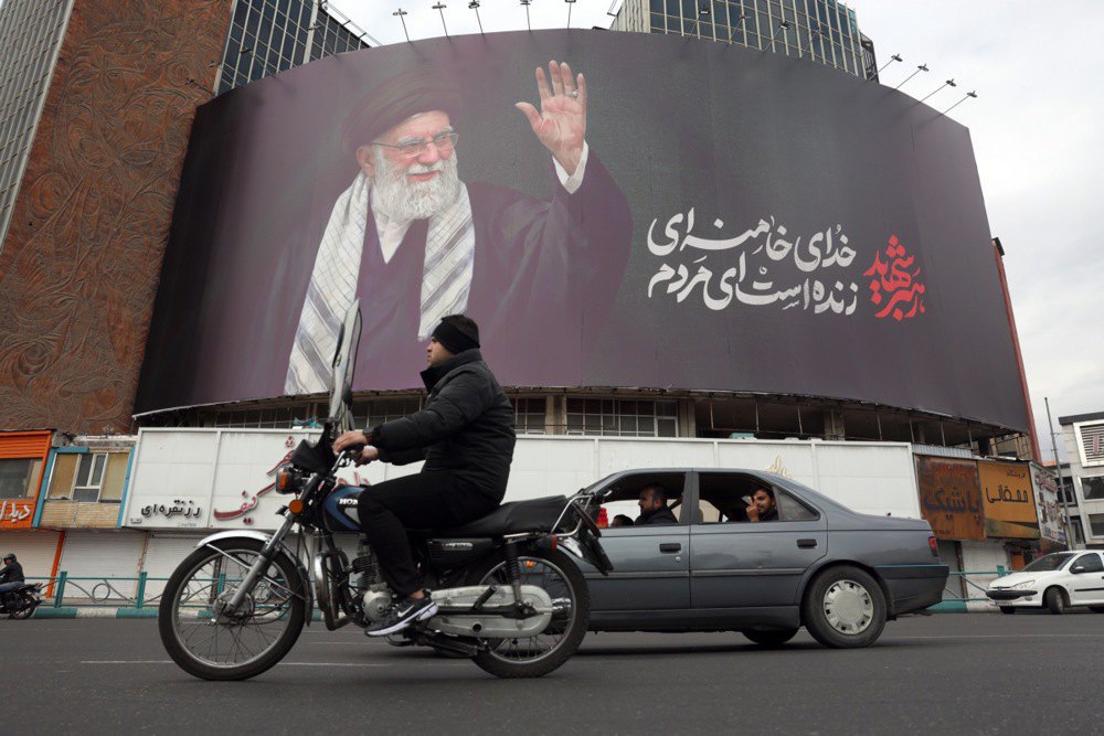 Billboard of Ayatollah Ali Khamenei in a square in the centre of Tehran, 2 March, 2026.