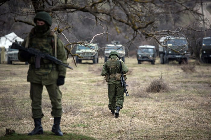 'Little green men' in Perevalne, Crimea, March 2, 2014